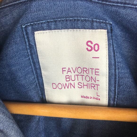 SO Favorite Button Down Shirt Blue Chambray Long Sleeve Button Up - Picture 4 of 6